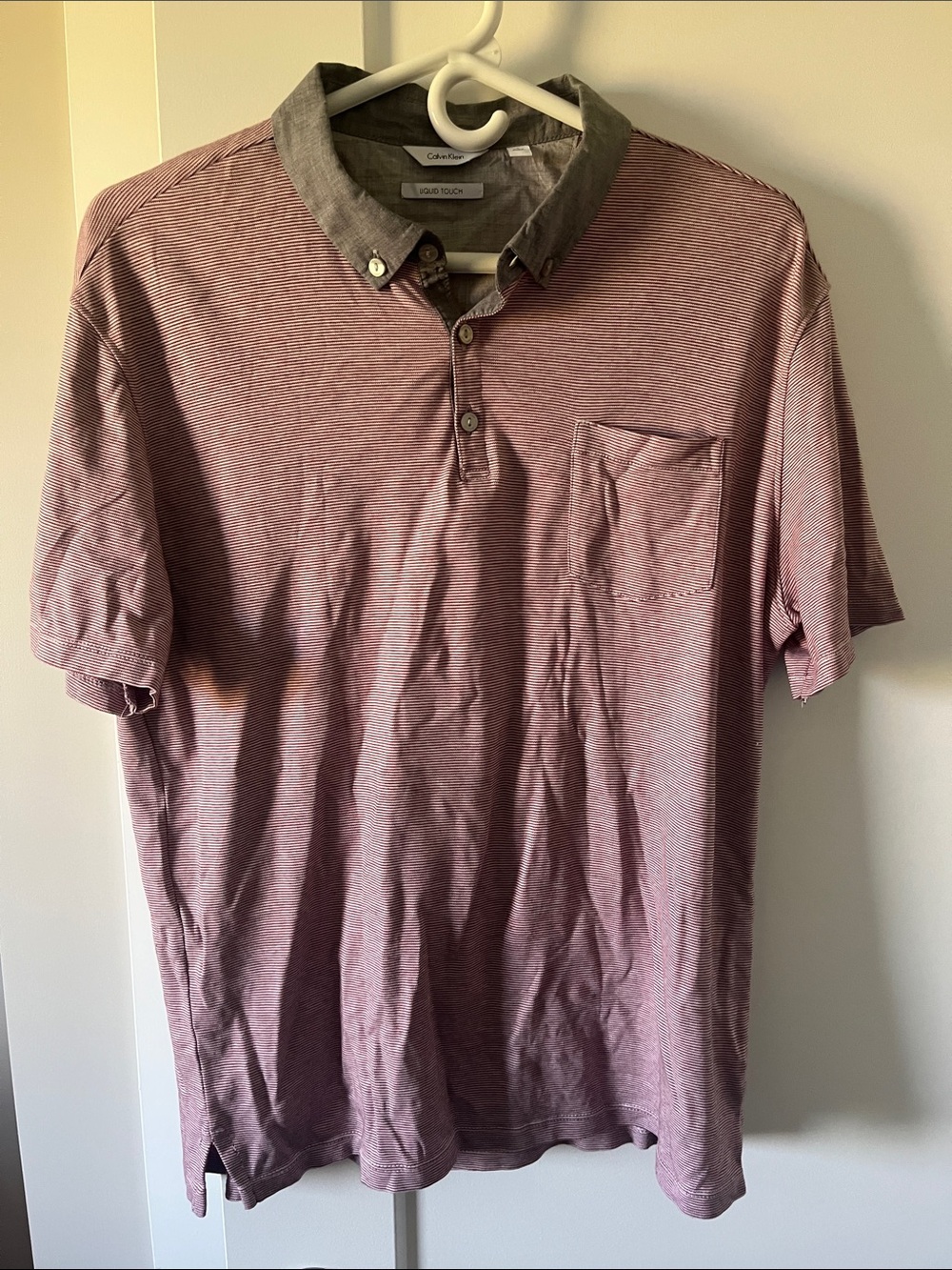 Calvin Klein Men's Mauve Polo with Contrast Gray Collar